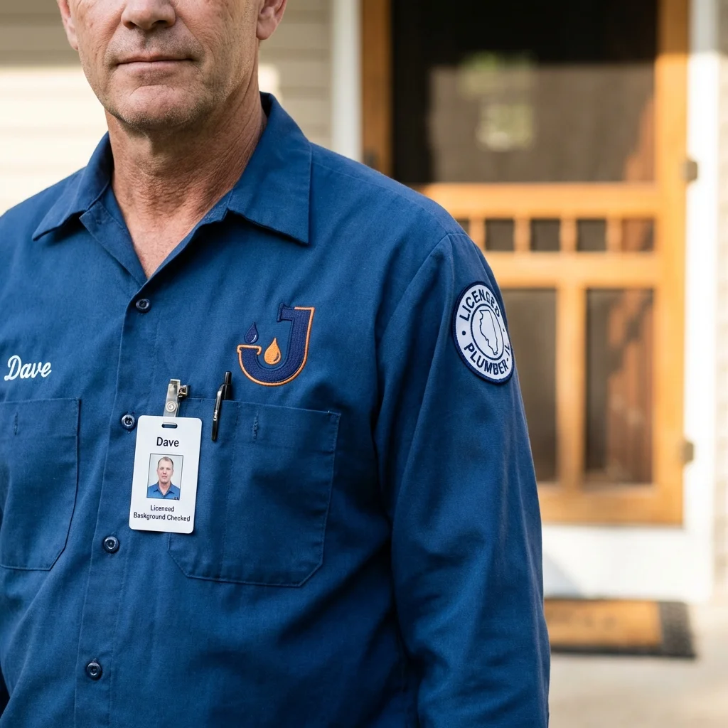 Licensed plumber showing ID badge in Murfreesboro, AR