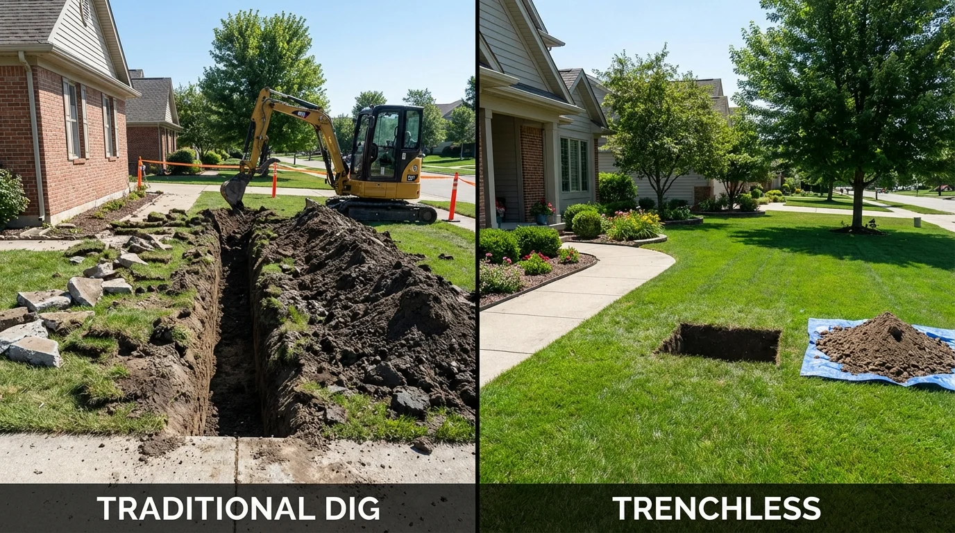 Trenchless sewer repair with minimal yard damage versus traditional excavation in Murfreesboro, AR